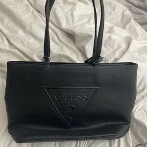 Guess Black Structured Tote Bag with Embossed Logo